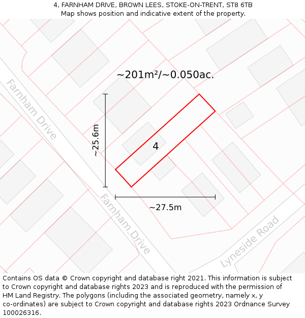 4, FARNHAM DRIVE, BROWN LEES, STOKE-ON-TRENT, ST8 6TB: Plot and title map