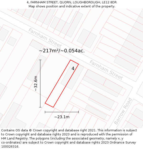4, FARNHAM STREET, QUORN, LOUGHBOROUGH, LE12 8DR: Plot and title map