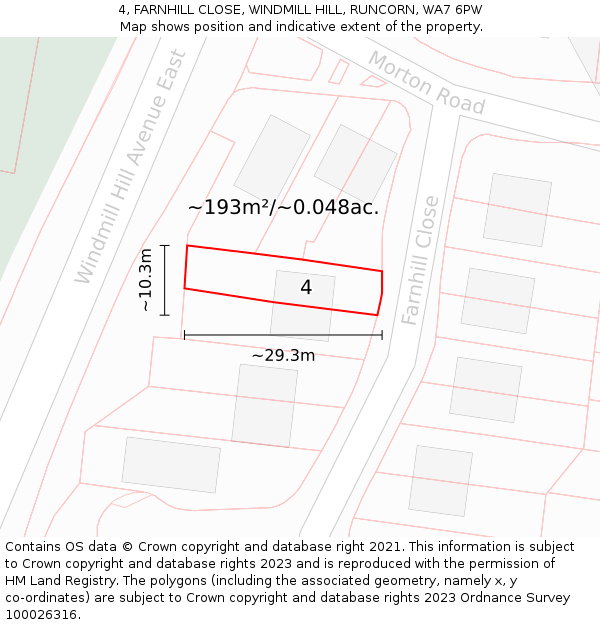 4, FARNHILL CLOSE, WINDMILL HILL, RUNCORN, WA7 6PW: Plot and title map