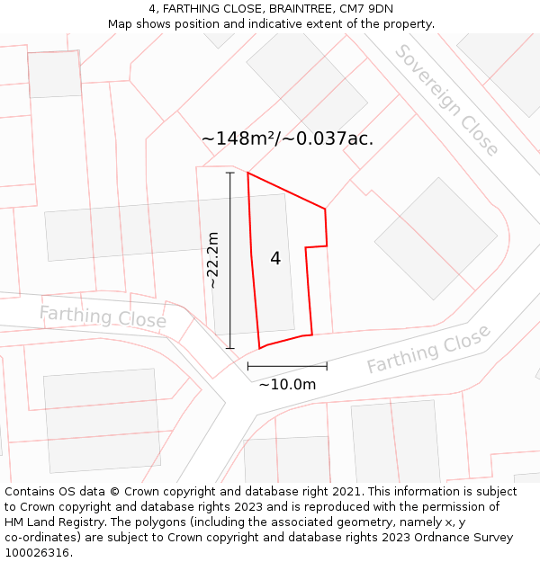 4, FARTHING CLOSE, BRAINTREE, CM7 9DN: Plot and title map