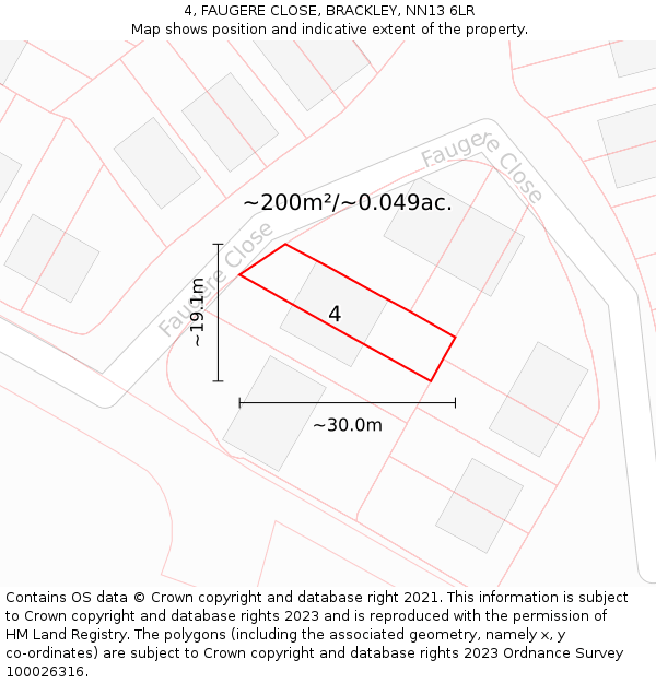 4, FAUGERE CLOSE, BRACKLEY, NN13 6LR: Plot and title map