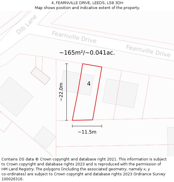 4, FEARNVILLE DRIVE, LEEDS, LS8 3DH: Plot and title map