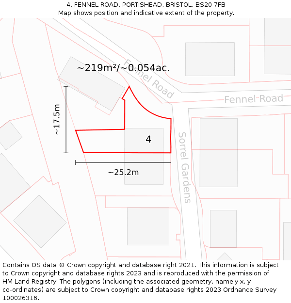 4, FENNEL ROAD, PORTISHEAD, BRISTOL, BS20 7FB: Plot and title map