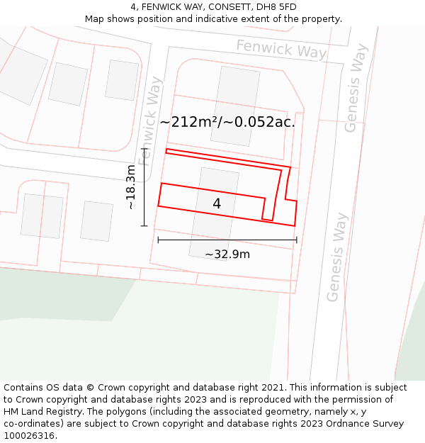 4, FENWICK WAY, CONSETT, DH8 5FD: Plot and title map