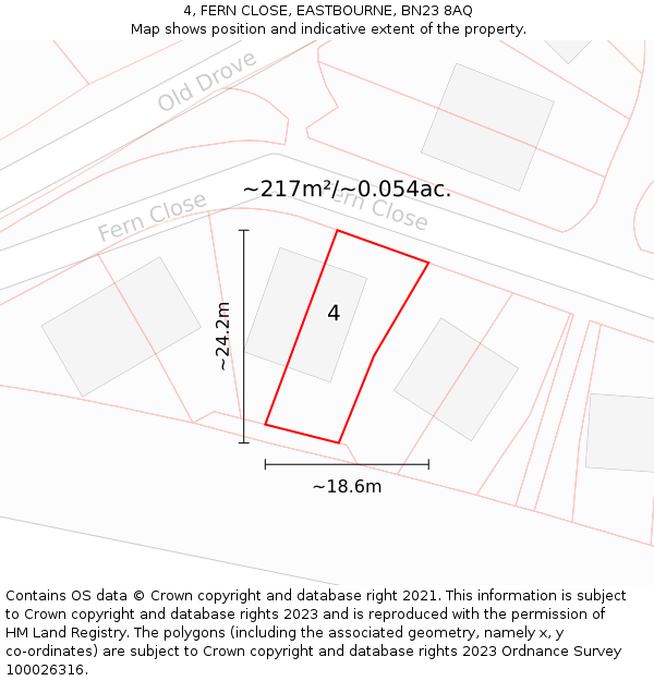 4, FERN CLOSE, EASTBOURNE, BN23 8AQ: Plot and title map