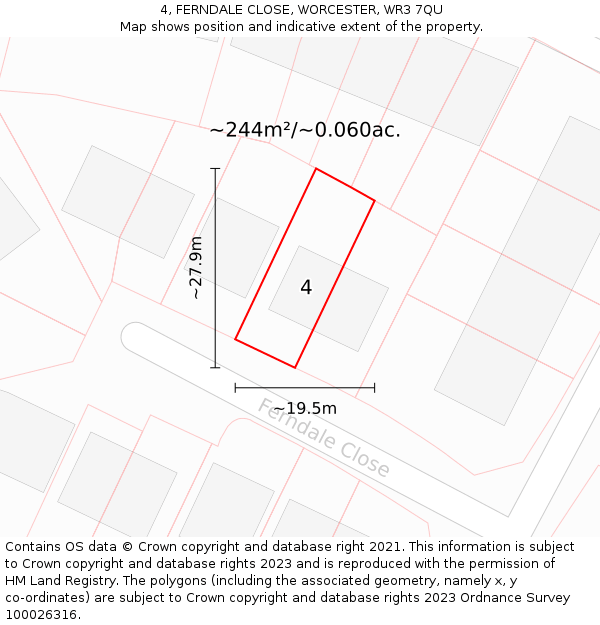 4, FERNDALE CLOSE, WORCESTER, WR3 7QU: Plot and title map