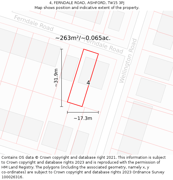 4, FERNDALE ROAD, ASHFORD, TW15 3PJ: Plot and title map