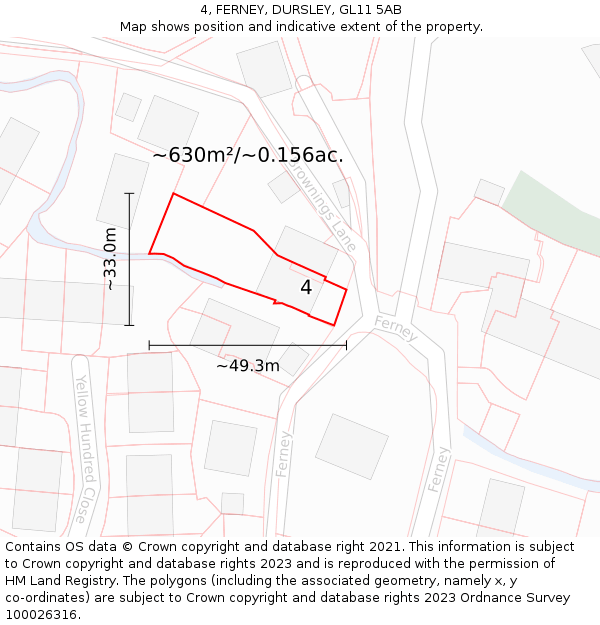 4, FERNEY, DURSLEY, GL11 5AB: Plot and title map