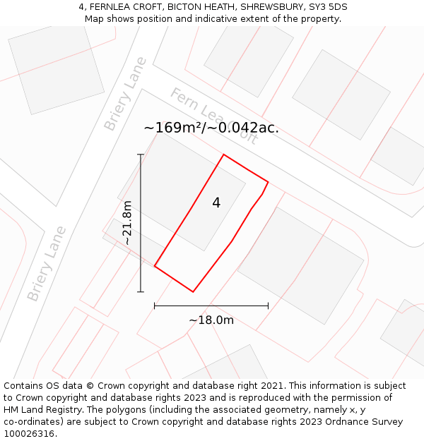 4, FERNLEA CROFT, BICTON HEATH, SHREWSBURY, SY3 5DS: Plot and title map