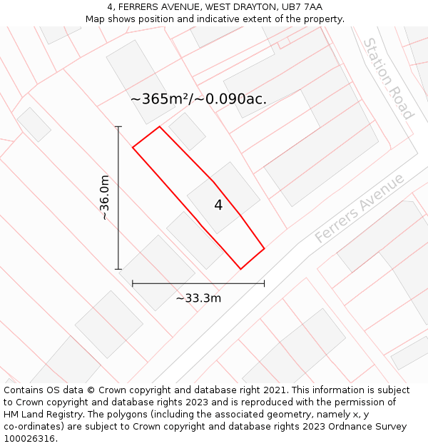 4, FERRERS AVENUE, WEST DRAYTON, UB7 7AA: Plot and title map