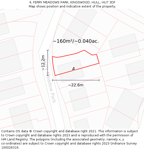 4, FERRY MEADOWS PARK, KINGSWOOD, HULL, HU7 3DF: Plot and title map