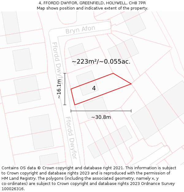 4, FFORDD DWYFOR, GREENFIELD, HOLYWELL, CH8 7PR: Plot and title map