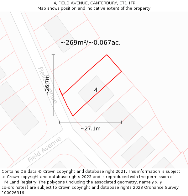 4, FIELD AVENUE, CANTERBURY, CT1 1TP: Plot and title map