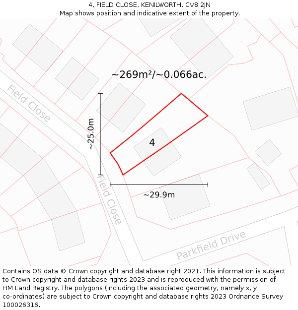 4, FIELD CLOSE, KENILWORTH, CV8 2JN: Plot and title map