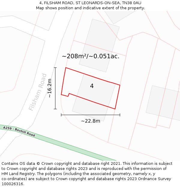 4, FILSHAM ROAD, ST LEONARDS-ON-SEA, TN38 0AU: Plot and title map