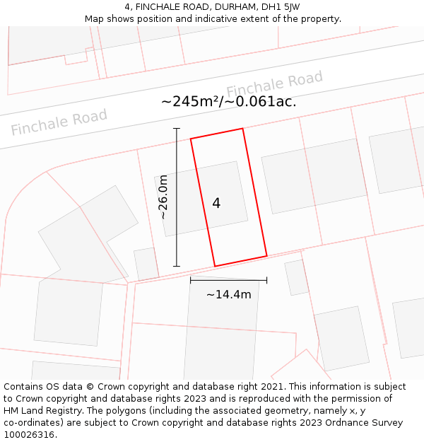 4, FINCHALE ROAD, DURHAM, DH1 5JW: Plot and title map