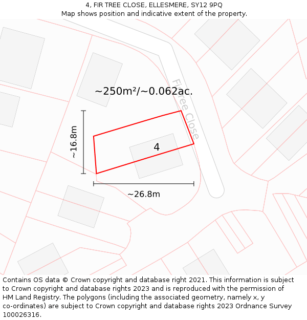 4, FIR TREE CLOSE, ELLESMERE, SY12 9PQ: Plot and title map