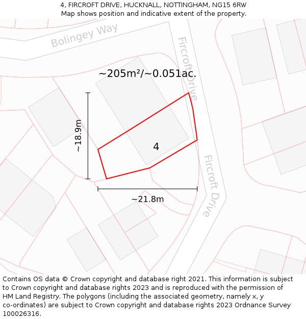4, FIRCROFT DRIVE, HUCKNALL, NOTTINGHAM, NG15 6RW: Plot and title map