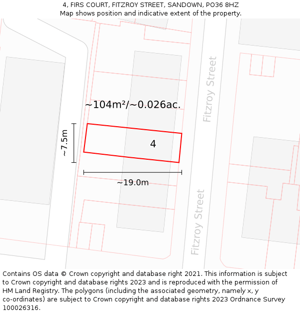 4, FIRS COURT, FITZROY STREET, SANDOWN, PO36 8HZ: Plot and title map