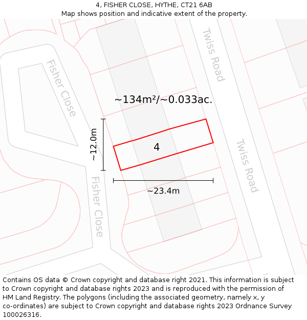 4, FISHER CLOSE, HYTHE, CT21 6AB: Plot and title map