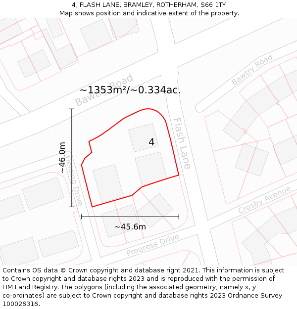 4, FLASH LANE, BRAMLEY, ROTHERHAM, S66 1TY: Plot and title map