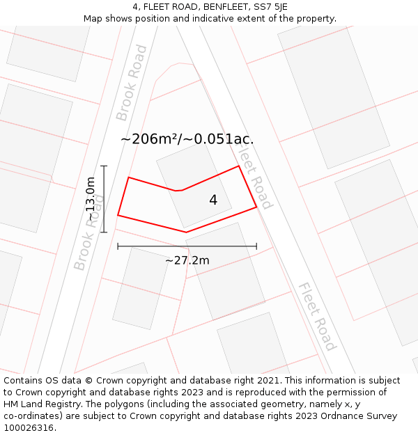 4, FLEET ROAD, BENFLEET, SS7 5JE: Plot and title map