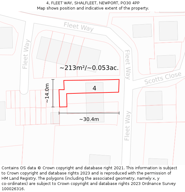 4, FLEET WAY, SHALFLEET, NEWPORT, PO30 4PP: Plot and title map