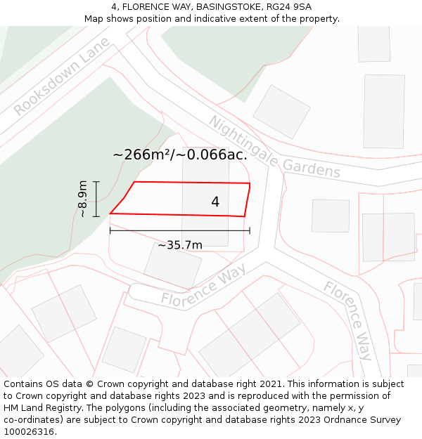 4, FLORENCE WAY, BASINGSTOKE, RG24 9SA: Plot and title map