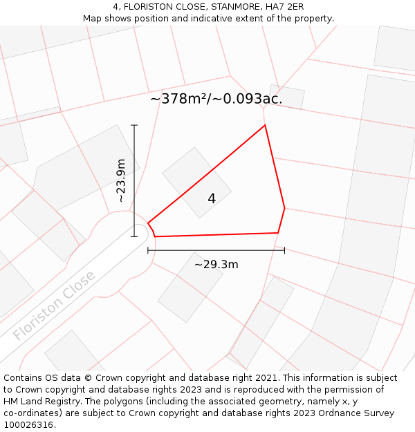 4, FLORISTON CLOSE, STANMORE, HA7 2ER: Plot and title map