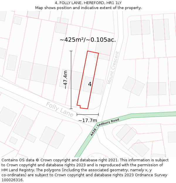 4, FOLLY LANE, HEREFORD, HR1 1LY: Plot and title map