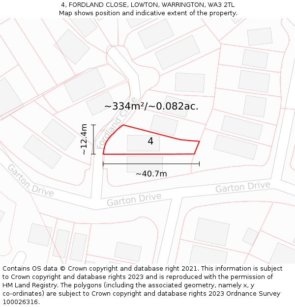 4, FORDLAND CLOSE, LOWTON, WARRINGTON, WA3 2TL: Plot and title map