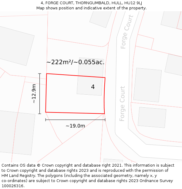 4, FORGE COURT, THORNGUMBALD, HULL, HU12 9LJ: Plot and title map