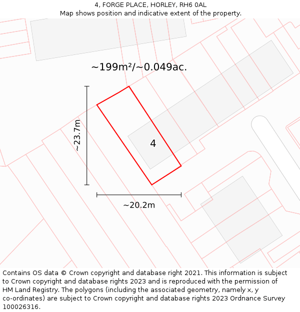 4, FORGE PLACE, HORLEY, RH6 0AL: Plot and title map