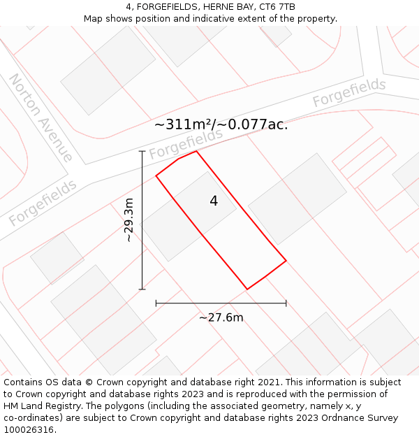 4, FORGEFIELDS, HERNE BAY, CT6 7TB: Plot and title map