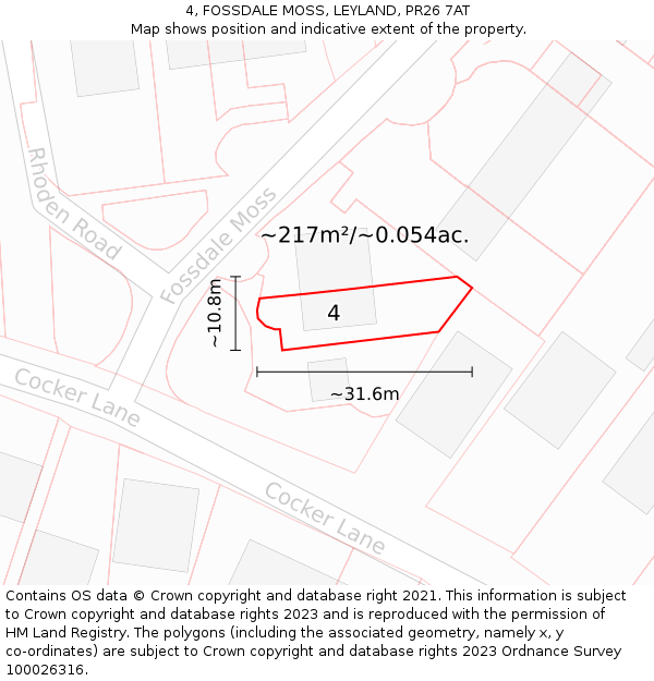 4, FOSSDALE MOSS, LEYLAND, PR26 7AT: Plot and title map