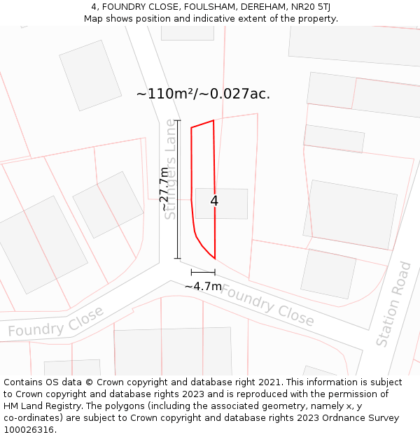 4, FOUNDRY CLOSE, FOULSHAM, DEREHAM, NR20 5TJ: Plot and title map