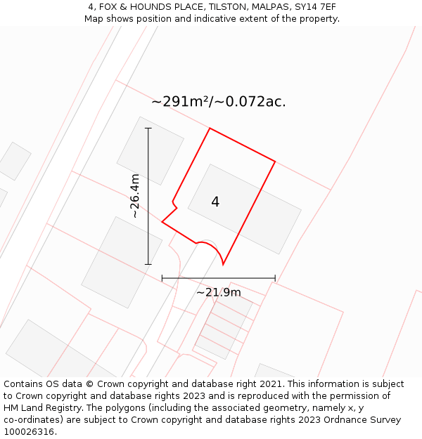 4, FOX & HOUNDS PLACE, TILSTON, MALPAS, SY14 7EF: Plot and title map