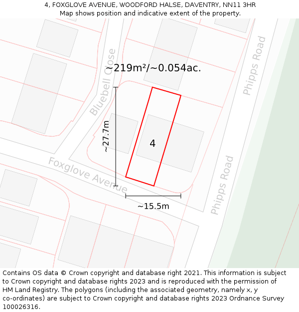 4, FOXGLOVE AVENUE, WOODFORD HALSE, DAVENTRY, NN11 3HR: Plot and title map