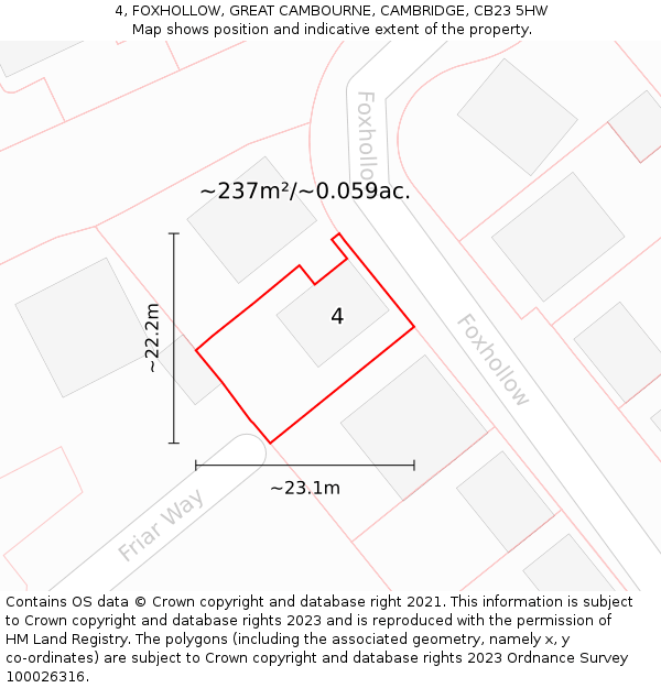 4, FOXHOLLOW, GREAT CAMBOURNE, CAMBRIDGE, CB23 5HW: Plot and title map