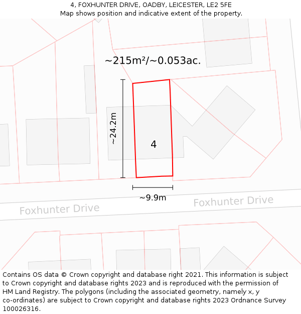 4, FOXHUNTER DRIVE, OADBY, LEICESTER, LE2 5FE: Plot and title map