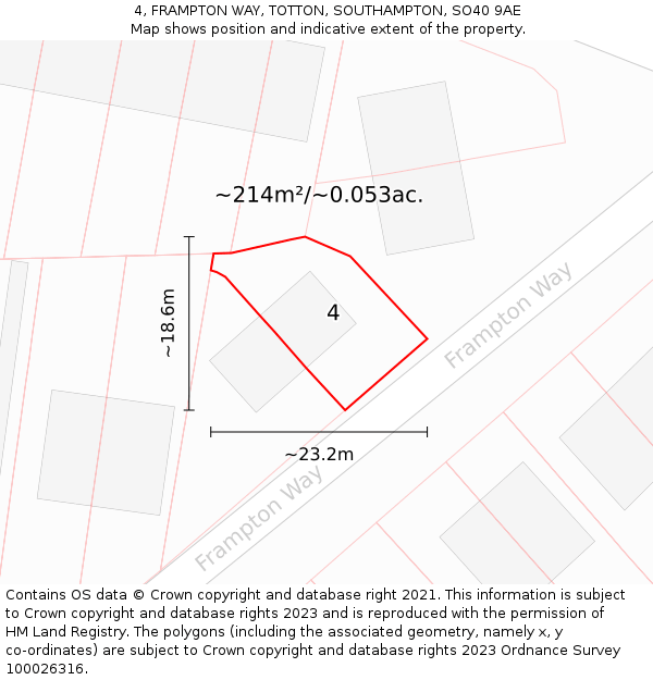 4, FRAMPTON WAY, TOTTON, SOUTHAMPTON, SO40 9AE: Plot and title map