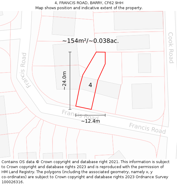 4, FRANCIS ROAD, BARRY, CF62 9HH: Plot and title map