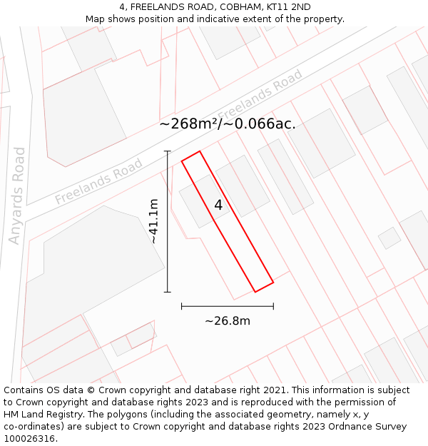 4, FREELANDS ROAD, COBHAM, KT11 2ND: Plot and title map