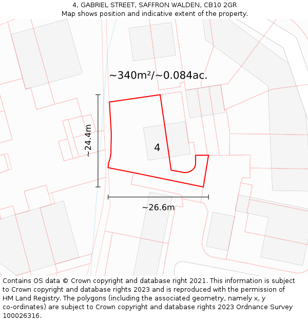 4, GABRIEL STREET, SAFFRON WALDEN, CB10 2GR: Plot and title map