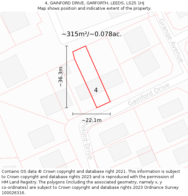 4, GAINFORD DRIVE, GARFORTH, LEEDS, LS25 1HJ: Plot and title map