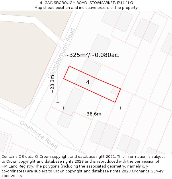 4, GAINSBOROUGH ROAD, STOWMARKET, IP14 1LG: Plot and title map