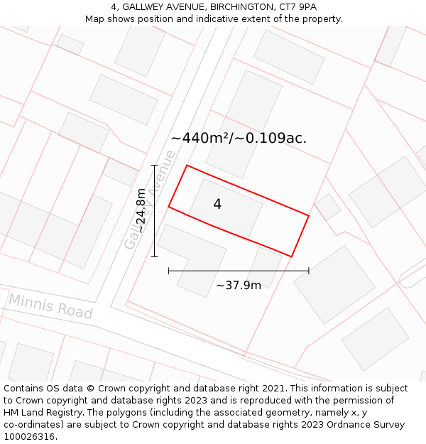 4, GALLWEY AVENUE, BIRCHINGTON, CT7 9PA: Plot and title map