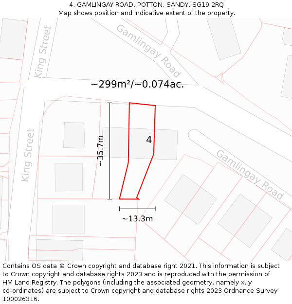 4, GAMLINGAY ROAD, POTTON, SANDY, SG19 2RQ: Plot and title map