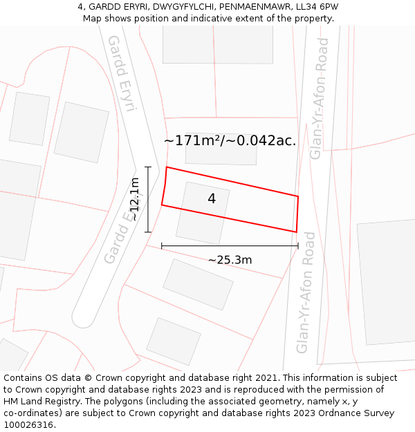 4, GARDD ERYRI, DWYGYFYLCHI, PENMAENMAWR, LL34 6PW: Plot and title map