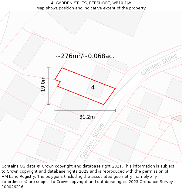 4, GARDEN STILES, PERSHORE, WR10 1JW: Plot and title map